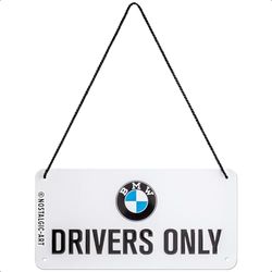Nostalgic-Art Letreiro suspenso retro, 10 x 20 cm, produto oficial de licença (OLP), BMW – Drivers Only – ideia de presente para fãs de BMW, de metal, design vintage