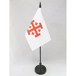 AZ FLAG - Drapeau De Table Ordre du Saint-Sépulcre de Jérusalem - 15x10 cm - Mini Drapeau Chrétien De Bureau 100% Polyester Avec Hampe De 25cm Et Socle En Plastique Noir