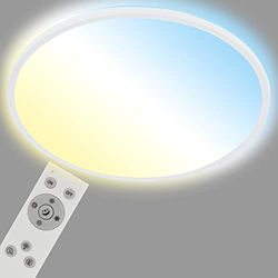 BRILONER - LED plafondlamp CCT, LED plafondlamp backlight, ultra plat, dimbaar, afstandsbediening, warm wit, neutraal wit, koel wit, 480x30mm