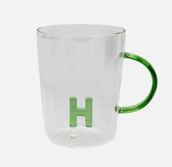 LA PORCELLANA BIANCA - Letter H Mug in Borosilicate Glass, Capacity 400 cc, Allalettera Collection