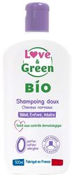 Love & Green - Delikatny szampon z certyfikatem organicznym - dla całej rodziny - Delikatne czyszczenie - Certyfikowana formuła organiczna - Wzbogacony aloesem i nagietkiem