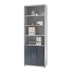 Stella Trading OFFICE LUX Estante archivador de pie con cerradura, gris con frente de cristal lacado en grafito, con compartimentos y puertas, set de oficina, 79 x 220 x 35 cm (ancho/alto/profundo)