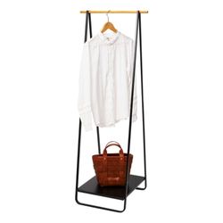 Yamazaki 2298 TOWER Coat Rack, Black, Steel/Wood, Minimalist Design, 52 x 47 x 140 cm (LxWxH)