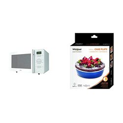 Whirlpool MCP345WH Forno a Microonde Chef Plus + Grill, 25 litri, Bianco, con griglia alta, piatto Crisp + maniglia & AVM190 Piatto Crisp a bordo alto (tortiera) per Forno a Microonde