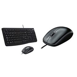 Logitech Mk120 Kit Tastiera E Mouse Cablati Per Windows, Ottico, Plug-And-Play USB & B100 Mouse USB, 3 Pulsanti, Rilevamento Ottico