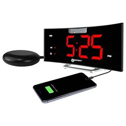 Relógio despertador com poderoso alarme de 95 dB, almofada vibratória, ecrã grande e brilho brilhante - O Geemarc Wake 'N' Shake Curve vai acordá-lo de um sono profundo - versão ES