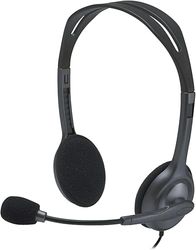 Logitech H110 Auriculares com cabo, som estéreo com microfone giratório, duas cavilhas de conexão jack de 3,5 mm, PC/Mac/portátil, preto