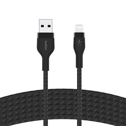 Belkin BoostCharge Pro Flex-flätad USB-typ A till Lightning-kabel (3 m/10 fot), MFi-certifierad laddningskabel för iPhone 14/14 Plus, 13, 12, Pro, Max, Mini, SE, iPad med mera – svart