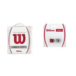 Wilson Pro Overgrip Sensation, Impugnatura Per Racchetta Da Tennis Unisex-Adulto, Bianco, 12 Pezzi & Pro Feel, Antivibrazione Con Logo Per Racchetta Unisex-Adulto, Rosso/Argento, 2 Pezzi