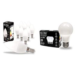 V-TAC 10x Lampadine LED Candela con Attacco E14-4,5W - Lampadine di Nuova Generazione - 470 Lumen - 6500K Luce Bianca Fredda & Lampadina LED con Attacco E27 8,5W A60 806 Lumen