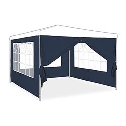 Relaxdays Tende per Gazebo Laterali, Set da 4, Telo Impermeabile in PVC, Pareti 3x2 m, 3 con Finestre, Parasole, Blu