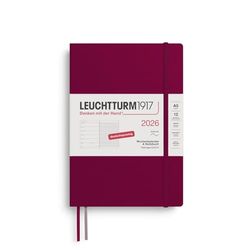 LEUCHTTURM1917 372493 Agenda semainier et bloc-notes 2026, format moyen (A5), 12 mois, couverture souple, rouge portuaire, en allemand