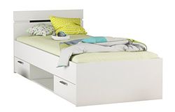 Demeyere Cama de 2 gavetas e 1 canto de 90 x 200 cm 'Michigan', madeira, branco-pérola, simples, 94,5 x 204,3 x 74,2 cm