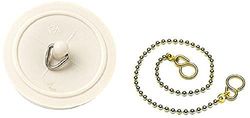 Merriway BH03434 45mm (1.3/4 inch) White Basin Bath Plug Stopper with 450mm (18 inch)Polished Brass Ball Chain