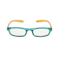 Contacta, Hug, Occhiali da Lettura per Uomo e Donna, Occhiale Autoreggente da Collo, Aste Allungate e Ricurve, Colore Verde con Asta Senape, Diottrie +2,00, Confezione con Astuccio Portaocchiali, 19g