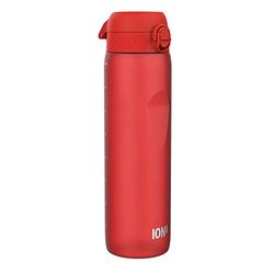 ION8 1 Liter Waterfles, Lekvrij, Flip-top Deksel, Draaghandvat, Snelle Vloeistofstroom, Vaatwasmachinebestendig, BPA-vrij, Gevormde Grip, Ideaal voor Sport en Gym, Koolstofneutraal, 32 oz, Rood