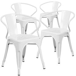 Flash Meubles en métal Chaise avec accoudoirs, Métal, Blanc, 4 Pack