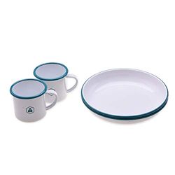 LAGUIOLE - Laguiole set med 2 x tallrikar och 2 x vintage e-post picknick vandring utomhus camping - vit blå