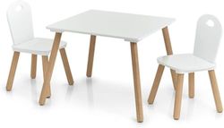 Avilia Set Table et chaises pour Enfants – Table et chaises pour Chambre avec 2 chaises, en Bois, 55 x 55 x 43,5 cm, 28 x 28 x 50 cm, Blanc et Beige