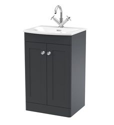 nuie CLC1423J Classique Traditional Bathroom Floor Standing 2 Close Door Vanity Unit and Curved Basin, 500mm, Soft Black