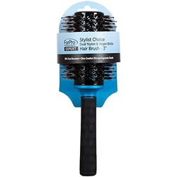 ForPro Expert Stylist Choice Dual Nylon & Vegan Bristle Hair Brush, 100% Heat Resistant, Silicone Ergonomic Handle, 3" Round Brush, Matte Blue