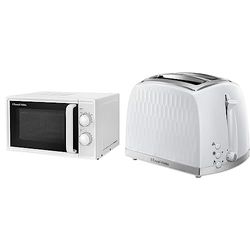 Russell Hobbs Textures 17 Litre White Manual Microwave, RHM1725 & 26060 2 Slice Toaster - Contemporary Honeycomb Design with Extra Wide Slots and High Lift Feature, White