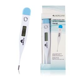Mobiclinic, Thermomètre médical, Th-02, Marque européenne, Fonction mémoire, Digital por les aisselles, Buccale et rectale, Avertissement fièvre pour bébé, Enfant adulte, Marquage ce