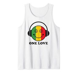 One Love Rasta Reggae Auriculares Peace Smile Face Rastafari Camiseta sin Mangas