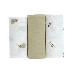 LÄSSIG Baby inbakerdeken, spuugdeken, 3-delige set, katoen, 60 x 60 cm, inbakerdeken, M Happy Fruit Pear