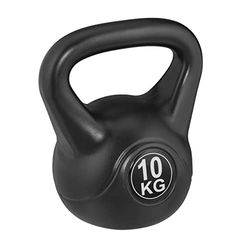 Relaxdays kettlebell 10 kg, kunststof omhulsel met zandvulling, voor mannen & vrouwen, gewicht fitness, in het zwart