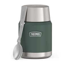 Thermos ICON Food Jar 0,47 l, verde opaco/foresta, contenitore per cibo 470 ml, in acciaio inox 18/8 a doppia parete, mantiene caldo e freddo, con cucchiaio pieghevole, fondo antiscivolo,