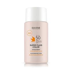 LABORATORIOS BABÉ Super flytande färg fotoprotector SPF 50 | solkräm i ansiktet med färg | vattentät | alla hudtyper | Fotoåldrande | Solskydd | 50 ml