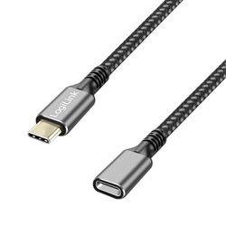 Logilink CUA0108 - USB 3.2 Gen2 Type-C verlengkabel met PD ondersteuning (PowerDelivery), kleur: zwart/grijs, kabellengte: 1 m