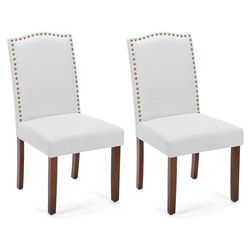 Sweetcripy - Set di 2 sedie per sala da pranzo imbottite, in pelle, con intaglio e gambe in legno, per camera da letto, soggiorno, sala da pranzo, colore: Grigio
