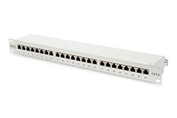 DIGITUS Pannello patch, 19 pollici, Cat-6, 24 porte RJ45, Schermato, Pannello patch LSA, Montaggio in rack 1U, Grigio