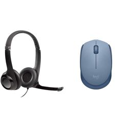 Logitech H390 Wired Headset for PC/Laptop, Stereo Headphones with Noise Cancelling Microphone & M171 Wireless Mouse for PC, Mac, Laptop, 2.4 GHz with USB Mini Receiver