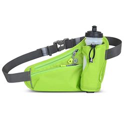 Amazon Brand - Riñonera con portabotellas, Ajustable, Multifuncional, Unisex, para Senderismo, Viajes, Actividades al Aire Libre, para Hombre y Mujer, Color Verde, Verde, Casual