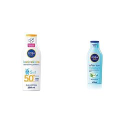 NIVEA SUN Kids Protect & Sensitive Sun Lotion (200ml) Sunscreen with SPF 50+, Kids Suncream & SUN After Sun Moisturising Soothing Lotion (400 ml), Cooling Moisturiser with Aloe Vera