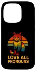 Carino Gatto Amore Tutti Pronomi LGBTQ Arcobaleno Custodia per iPhone 14 Pro