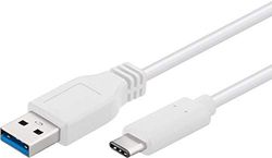 Premium Cord USB-C to USB 3.0 Connection Cable 2 m, up to 5 Gbit/s, USB 3.0/3.1 SuperSpeed Data Cable, USB 3.1 Type C Male to A Male, 3x Shielded, Colour: White, Length 2 m