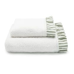 CREOLE Guinea Bath Towels, Cotton, White Green, 1+1, 2 units