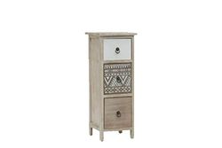 MIMBRE NATURAL CAJONERA RÚSTICA Papel-Cajonera romántica de Madera Natural con 3 cajones, Dos de Ellos Lisos y el Otro, con Estampado geométrico(24×24×64 )