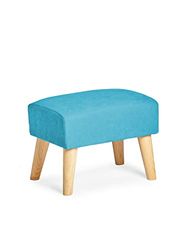 Sillonea - Pouf nordique moderne avec pieds en bois de couleur naturelle. Repose-pieds de style nordique pour accompagner votre fauteuil. 48x33x36 cm en tissu anti-taches en turquoise