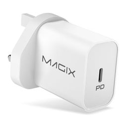 Magix Cargador 20W PD Power Delivery 3.0, USB Type-C, AC 100-240V a DC 5V 9V 12V para iPhone 15/15 Plus/15 Pro, 14/13/12-Mini/Pro/Pro MAX/SE, AirPods Pro, iPad Pro, Galaxy(Enchufe UK)(Blanco)