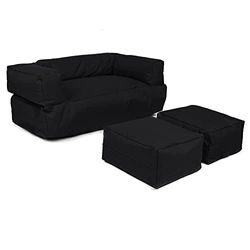 Fauteuil 2 pl + pouf enfants Noir