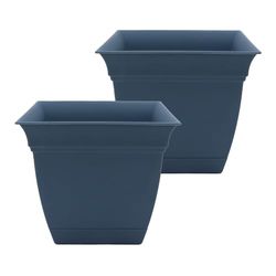 The HC Companies Eclipse Maceta Cuadrada de 12 Pulgadas con platillo, Maceta para Interiores y Exteriores, para Flores, Verduras, Hierbas, Color Azul Pizarra (Paquete de 2)