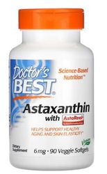 Doctor's Best Astaxanthine avec AstaPure, 6 mg - 90 Gélules Végétariennes | Antioxydant Puissant pour la Santé des Yeux et de la Peau