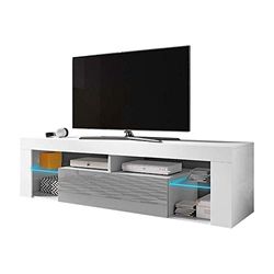 Selsey Bianko - Tv-meubel/woonkamer meubel - 140 cm - wit mat/grijs glanzend - met LED-verlichting – modern