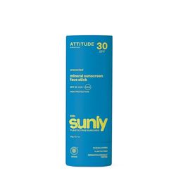 ATTITUDE Mineral Face Sunscreen Stick for Kids, SPF 30, EWG Verified, Plastic-Free, Broad Spectrum UVA/UVB Protection with Zinc Oxide, Dermatologically Tested, Vegan, Unscented, 20 g