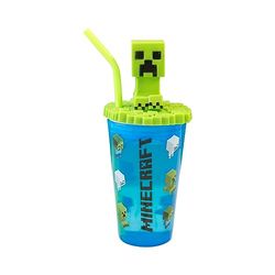 Minecraft 3D Creeper Heads Sipper Drinks Cup | Eco Freindly BPA-Free Plastic School Water Sipper with Removable Straw Gift for Minecraft Fan & Collector | Officially Licensed Merchandise